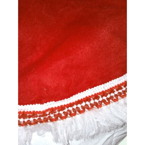 Red Round Felt Tablecloth White Red Crochet Trim Fringe - Picture 2 of 7